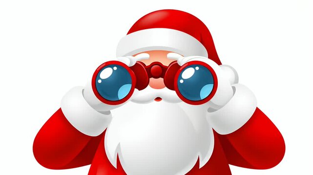 Santa Claus With Red Binoculars Looking Forward White Background Holiday