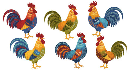 Colorful Roosters Collection - Festive Poultry Illustration © ahmad