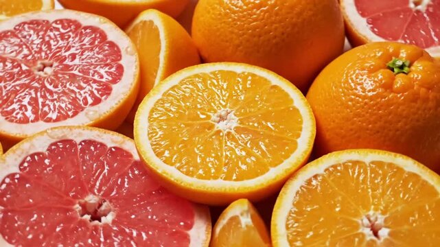 Citrus fruits halves close up.