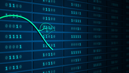 Glowing plant circuit flowing across binary server grid symbolizing sustainable AI illustration