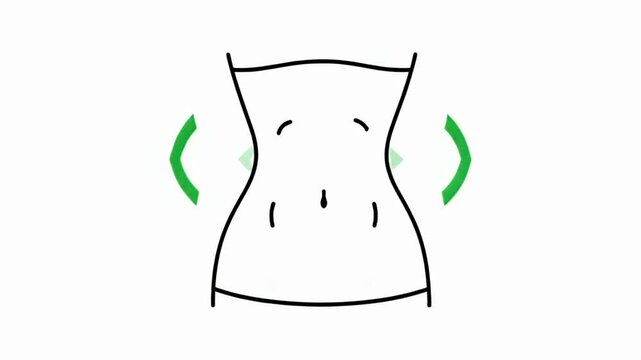 Slim Waistline Motion Graphic with Green Arrows Indicating Size Change