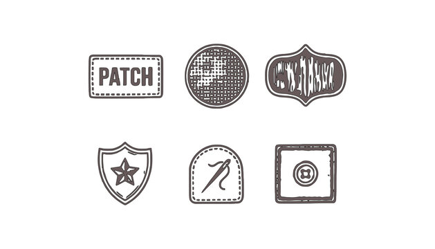Patch vector set including fabric, embroidered, badge, sew-on, and clothing patches