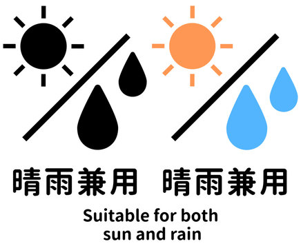 晴雨兼用アイコンセット 傘や日傘の用途説明用 太陽と雨のしずくのイラスト 晴れと雨の両方に対応するピクトグラム 天気マーク ショッピング サイト用素材ベクターイラスト
