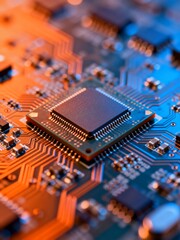 Fototapeta premium Closeup of a circuit board with microchip