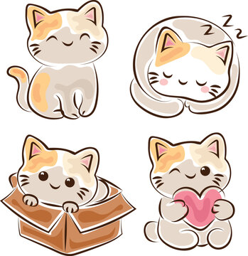 cute cat emoji doodle marker style