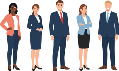 Fototapeta premium Diverse group of professional business people and office employees standing together in formal suits isolated on white background vector.