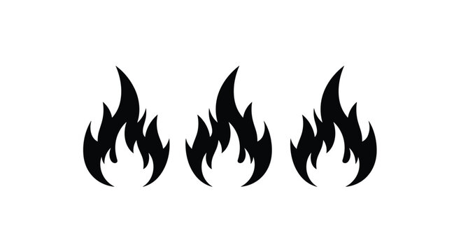 Three Fire Flame Silhouette Vector Illustrations for Heat Energy Warning Symbols Campfire Icons Gas Burner Elements and Hot Spicy Food Branding