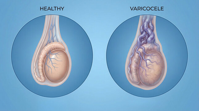 Male Reproductive Health: Healthy Testicle vs Varicocele 3D Medical Comparison