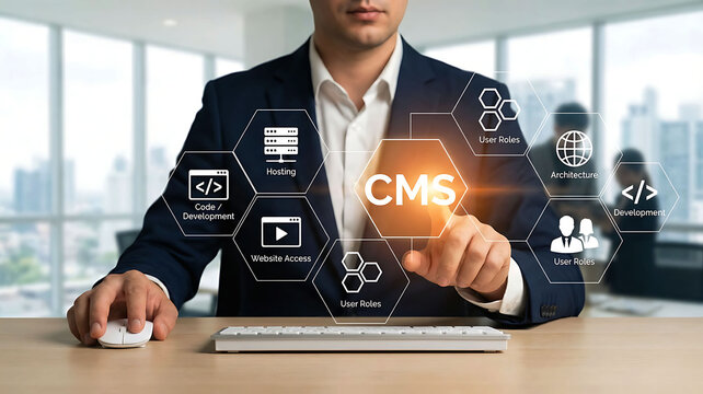 Content Management System CMS concept for website development hosting and user roles