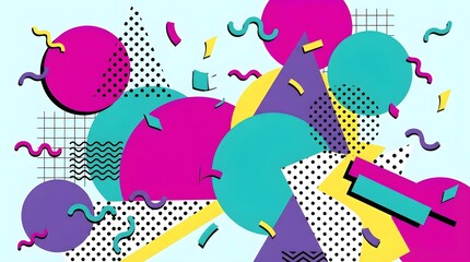 Fototapeta premium Abstract Memphis Style Geometric Background with Colorful Shapes