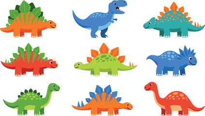 Cute Dinosaur Collection with Colorful Cartoon Prehistoric Animals Set for Kids Education Nursery Design and Fun Jurassic Theme Vector Illustration © Miss