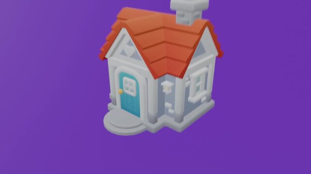 animated 3d house on purple background
