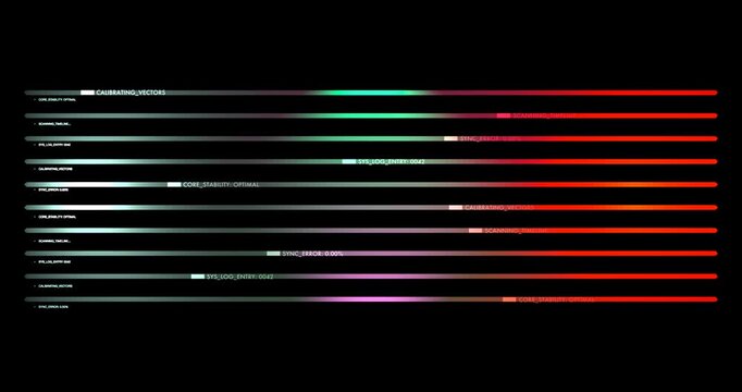 High-tech digital progress bar with animated data nodes on a black background. Ideal for cybersecurity, scifi UI, and futuristic data visuals.