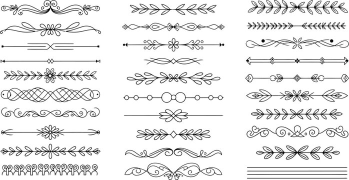 Extensive collection of ornate decorative dividers, borders, and text separators, detailed line art elements