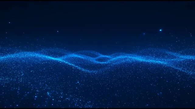 Glowing blue light trails spread across a dark starry night sky with a deep, mysterious mood