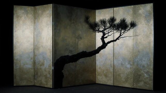 青白い月明かりに浮かぶ幽玄な松の影の静止画風