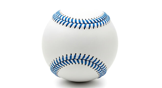 White baseball with blue stitching on white background 5