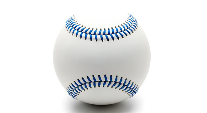 White baseball with blue stitching on white background 6
