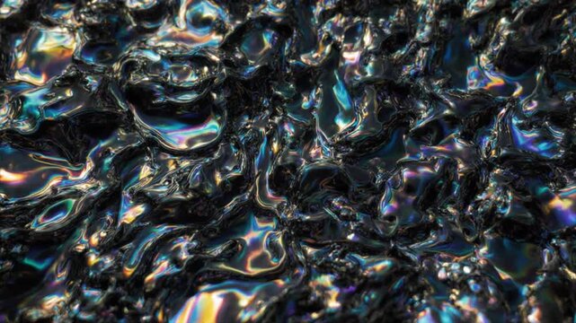 液体金属のように重厚に流れるメタリックな玉虫色ズームイン動画