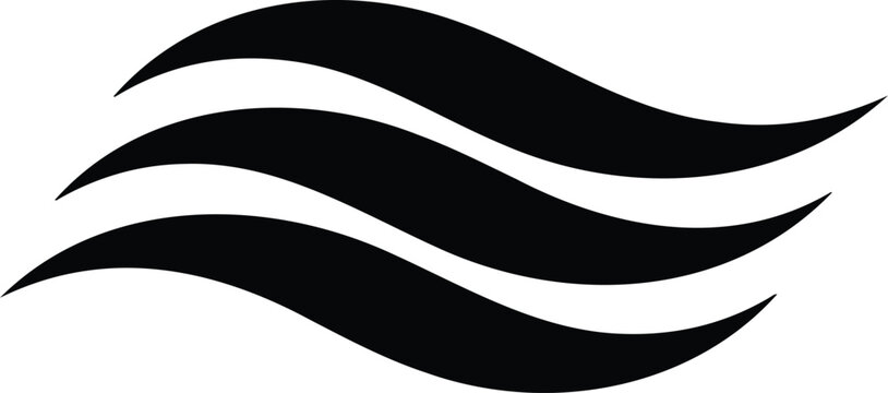 Minimalist black and white wave logo design with three flowing abstract swoosh lines for corporate identity branding isolated vector illustration on white background.