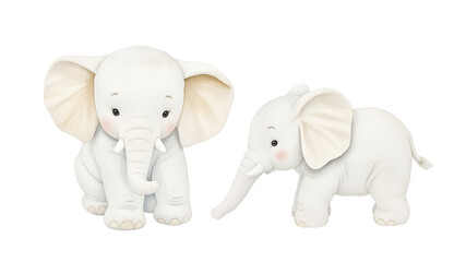 Obraz premium Two cute baby elephants watercolor illustration isolated on a transparent background