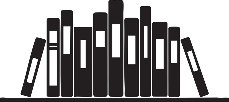 Set of 13 book icons vector, black bookshelf