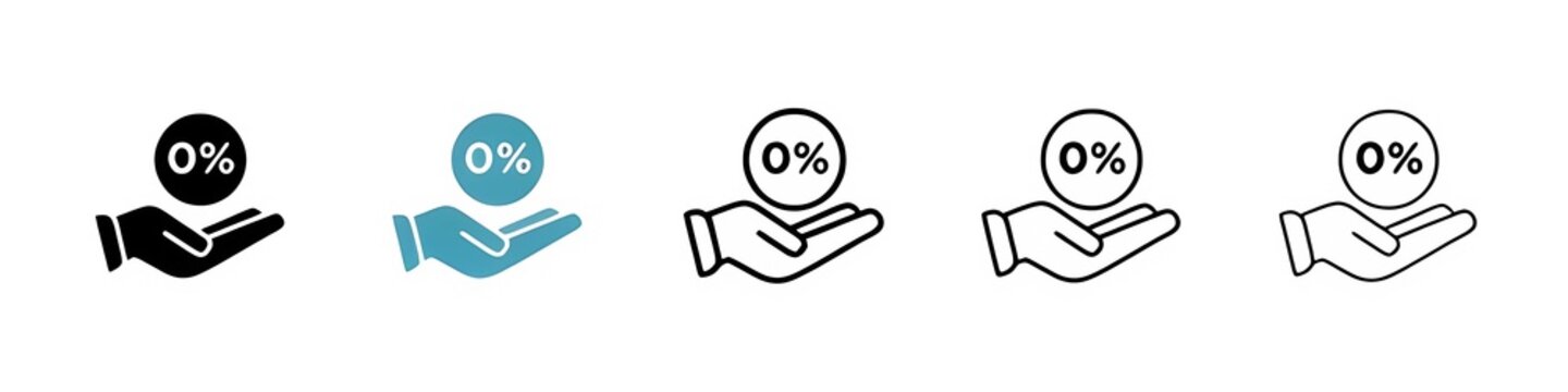 Nil Percentage Vector Icon Set. Zero Rate Commission Financial Charge vector symbol for UI design. Thin line customizable illustration. Contour symbol. Vector isolated outline drawing. Editable stroke