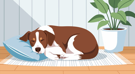 Cozy Dog Sleeping on Pillow Adorable Vector Illustration for Home and Comfort Themes
