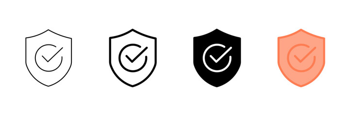 Set of minimalist verified shield icons with transparent background, depicting safety, protection, approval, and trust symbols for digital security, vector illustration © MdSumon