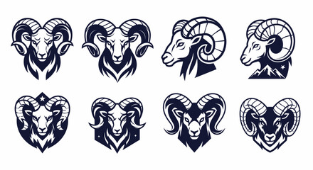Obraz premium Ram Head Icons Set - Aries Zodiac Sign and Animal Emblems