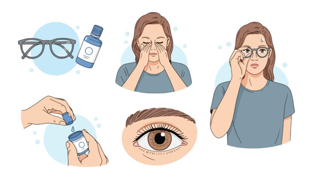 Glasses vector illustration of a woman with eye drops and vision correction