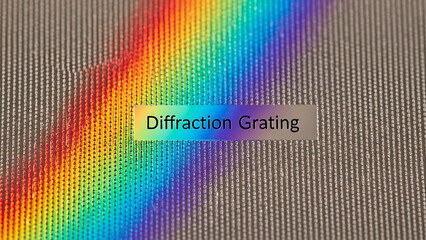 Diffraction grating with rainbow light spectrum on textured surface optical phenomenon physics concept