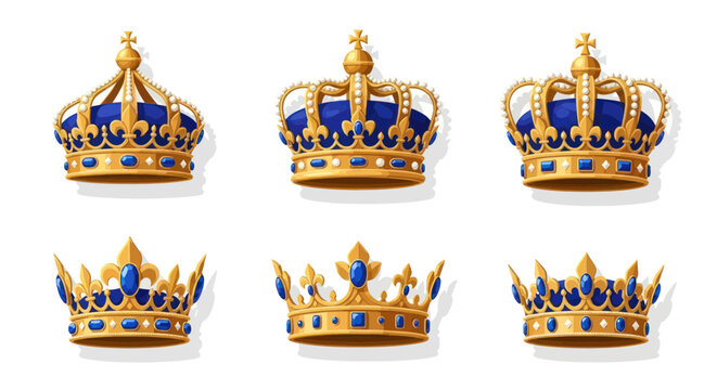 Collection of Golden Royal Crowns with Blue Jewels