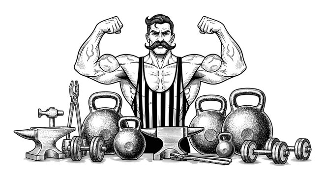 Strongman Vintage Blacksmith Workout with Kettlebells and Dumbbells