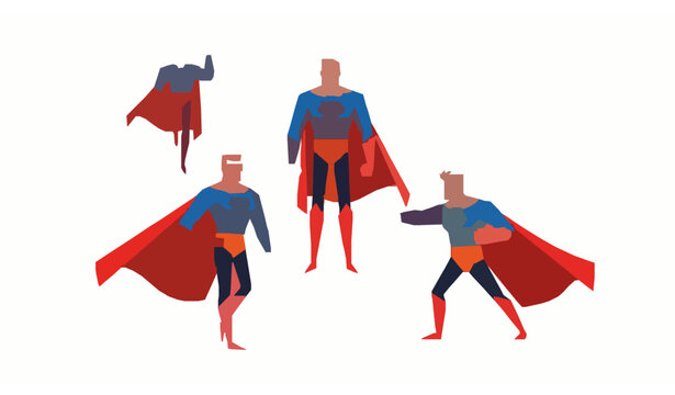 Superhero trio vector illustration red cape heroes in action poses comic style