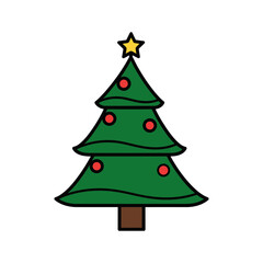 Fototapeta premium Christmas Tree with Red Ornaments and a Yellow Star Vector Illustration