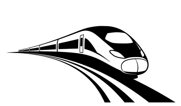 Modern high speed train silhouette on curved track vector transportation icon