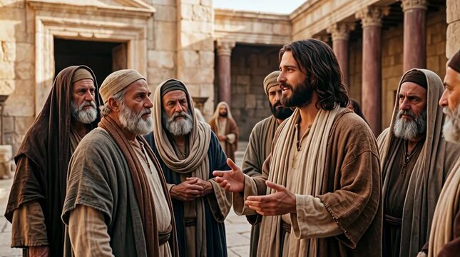 Jesus speaking earnestly about knowing the Father to ancient Jewish leaders