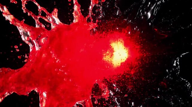 大砲の着弾のように四散する赤と黒のスプラッシュ