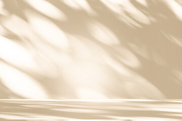 Wall interior autumn background, studio, and backdrops show products. with shadow leaf color beige...