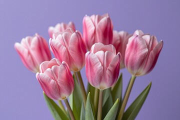 Fototapeta premium A bunch of pink tulips in a vase on a table