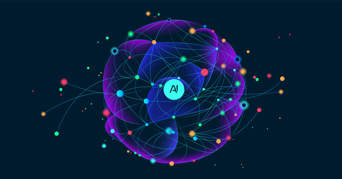 Illustration of abstract stream. Artificial intelligence. Big data, technology, AI, data transfer, data flow, large language model, generative AI, LLM, NLP. NLG