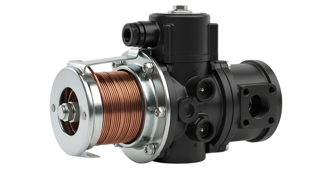 Electric solenoid valve with copper coil and metal components for precise fluid control