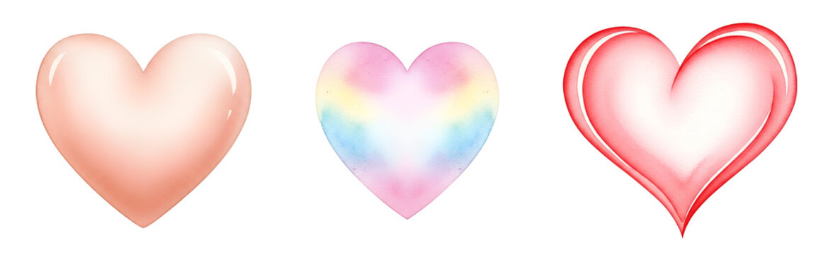 Three colorful heart shapes on transparent background