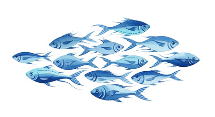 Obraz premium school of blue fish swimming together isolated on transparent background