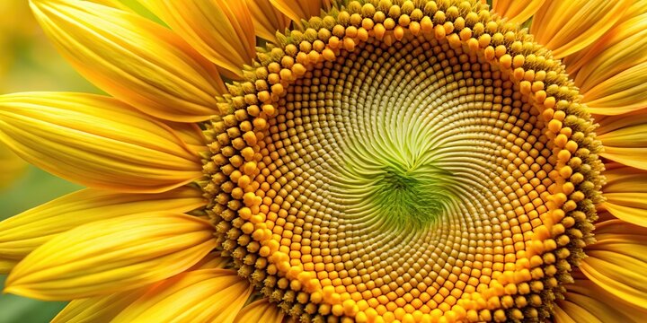 Close-up of sunflower florets arranged in a natural spiral Fibonacci sequence