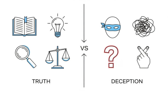 Truth vs deception concept with symbolic icons representing honesty and dishonesty