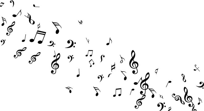 Creative music note confetti background with sharps and clefs