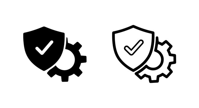 Security settings icon with checkmark and gear symbol for protection