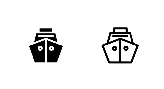 Ferry boat icon front view for passenger transport and ocean travel route
